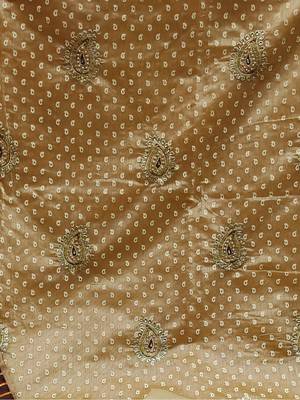 beige & brown embroidered cotton unstitched dress material 4
