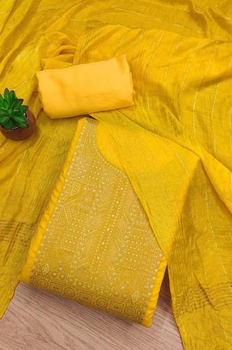 embellished art silk unstitched dress material