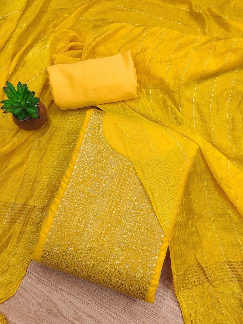 embellished art silk unstitched dress material