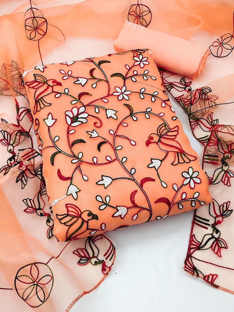 embroidered organza unstitched dress material