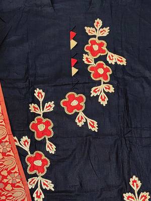 black & red unstitched dress material 4