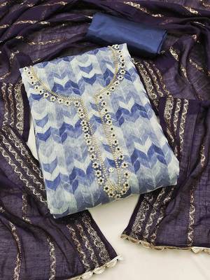 printed beads & stones unstitched dress material 1