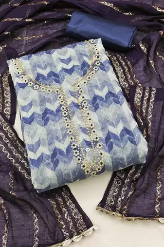 printed beads & stones unstitched dress material