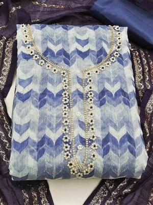 printed beads & stones unstitched dress material 2