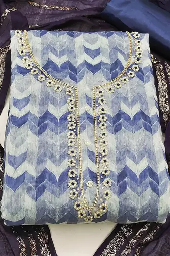 printed beads & stones unstitched dress material