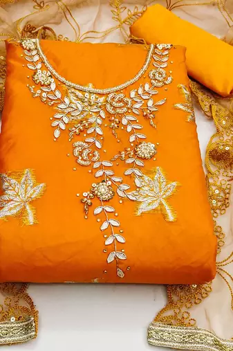 ethnic motifs woven design beads and stones detail unstitched dress material
