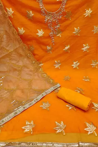 ethnic motifs woven design beads and stones detail unstitched dress material