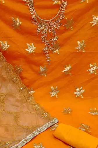 ethnic motifs woven design beads and stones detail unstitched dress material
