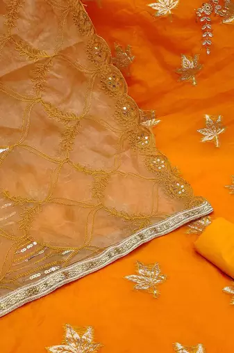 ethnic motifs woven design beads and stones detail unstitched dress material