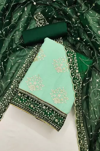 ethnic motifs embroidered sequinned unstitched dress material