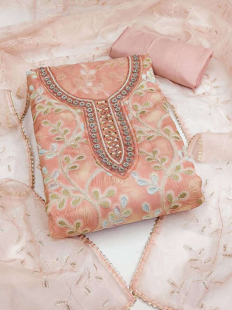 embroidered organza unstitched dress material