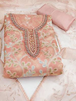 embroidered organza unstitched dress material 2