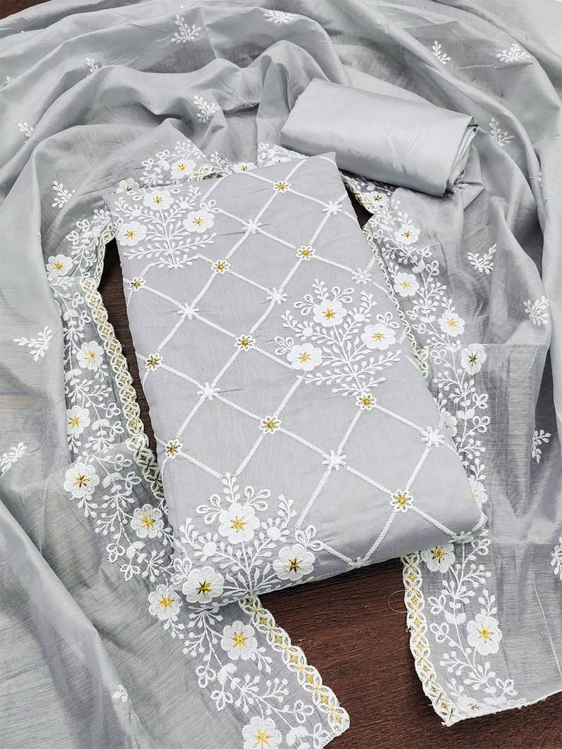 floral embroidered unstitched dress material