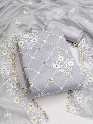 floral embroidered unstitched dress material 2