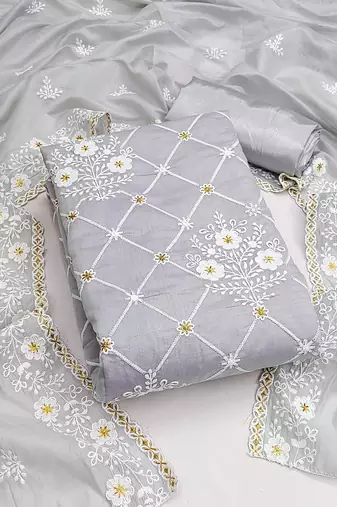 floral embroidered unstitched dress material