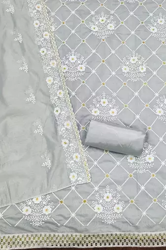 floral embroidered unstitched dress material