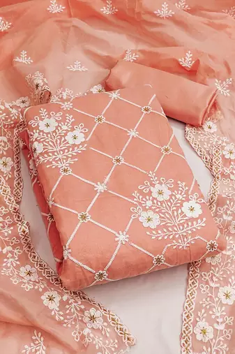 ethnic motifs embroidered unstitched dress material