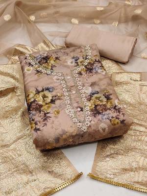 floral printed organza unstitched dress material 1