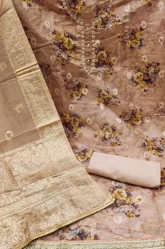 floral printed organza unstitched dress material