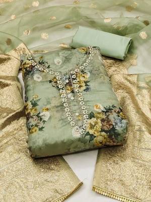 floral printed organza unstitched dress material 1
