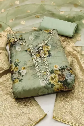 floral printed organza unstitched dress material