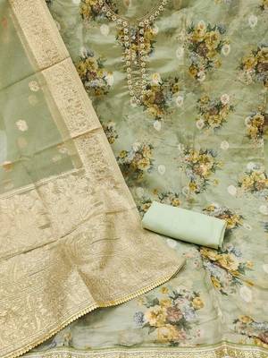floral printed organza unstitched dress material 2