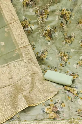 floral printed organza unstitched dress material