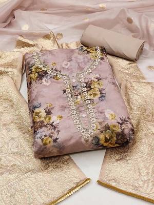 floral printed organza unstitched dress material 1