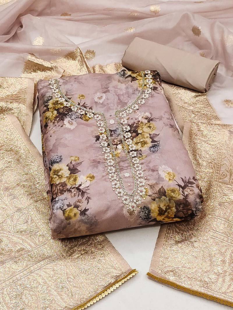 floral printed organza unstitched dress material