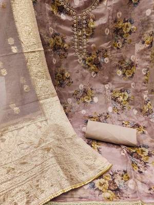 floral printed organza unstitched dress material 2