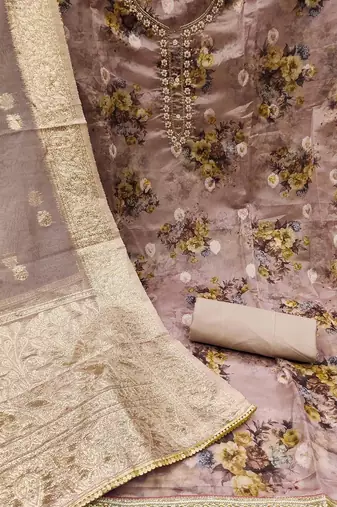 floral printed organza unstitched dress material