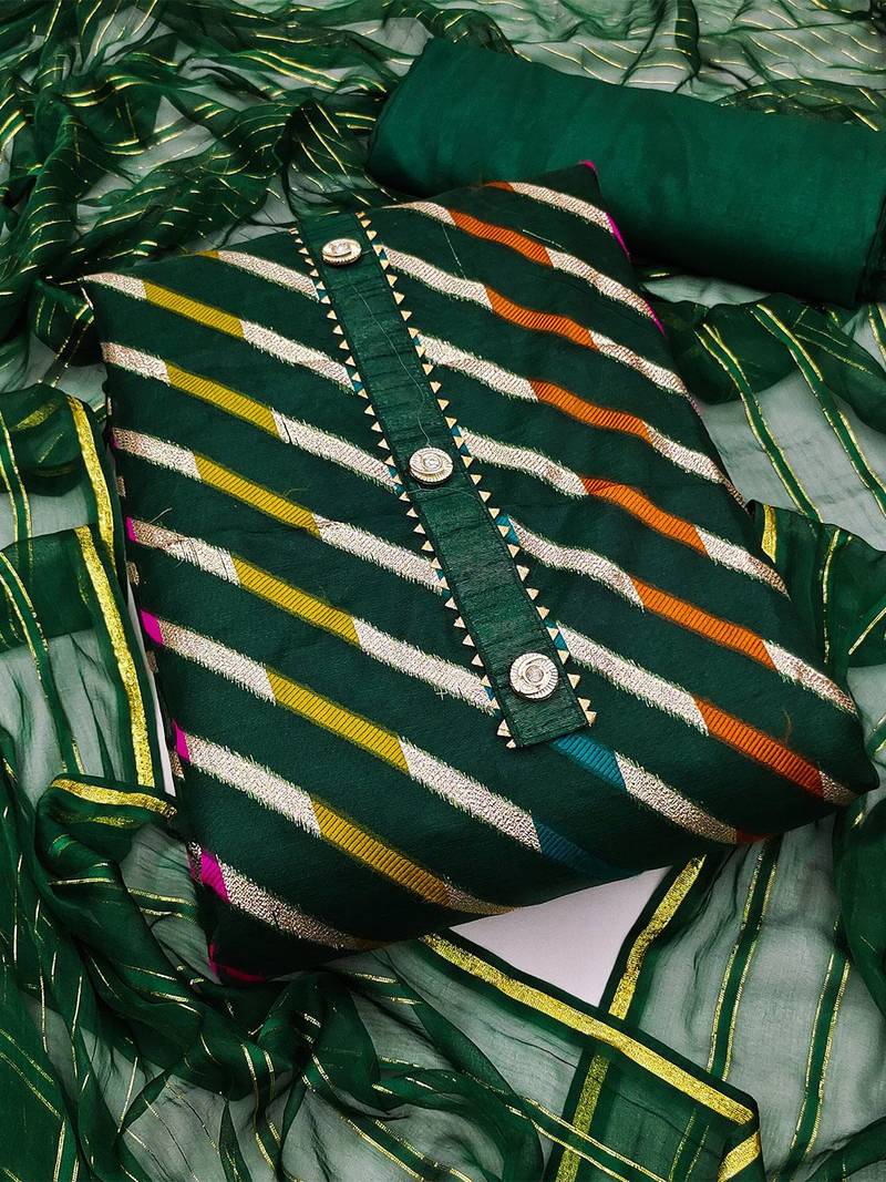 striped woven design gotta patti unstitched dress material