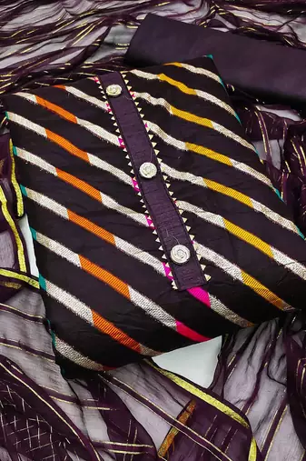striped woven design gotta patti unstitched dress material