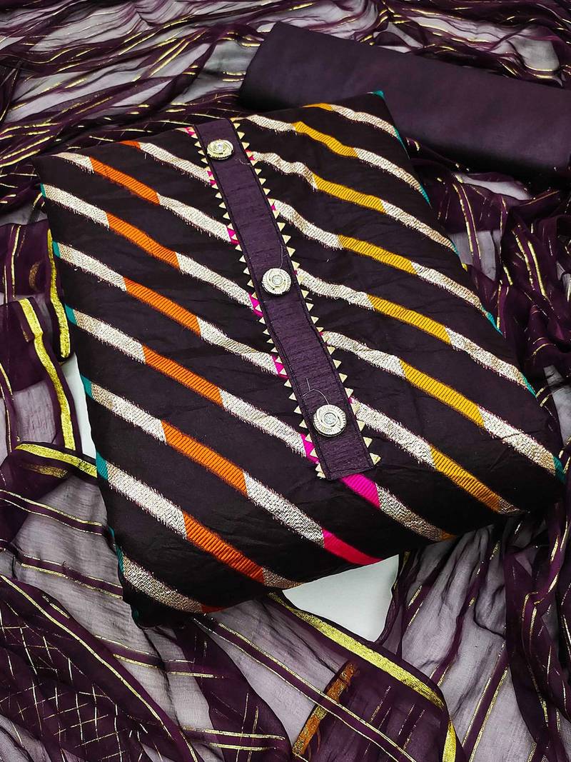 striped woven design gotta patti unstitched dress material