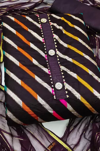 striped woven design gotta patti unstitched dress material