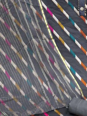 striped woven design organza unstitched dress material 4
