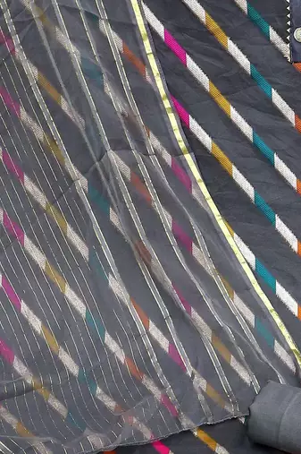 striped woven design organza unstitched dress material