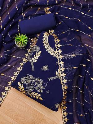 floral embroidered unstitched dress material 1