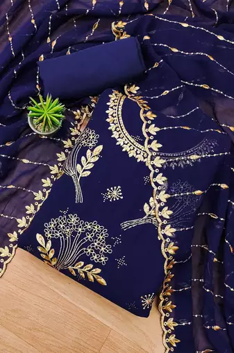 floral embroidered unstitched dress material