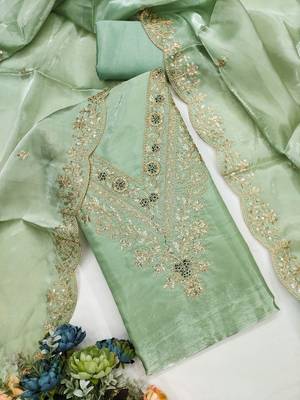 embroidered organza unstitched dress material 1