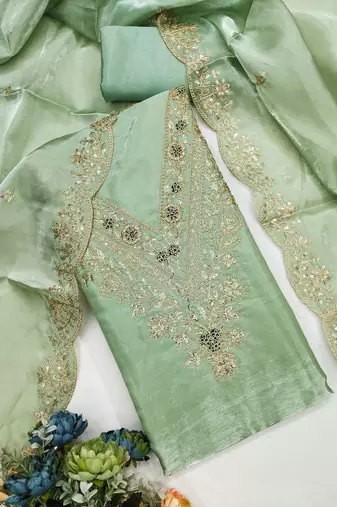 embroidered organza unstitched dress material