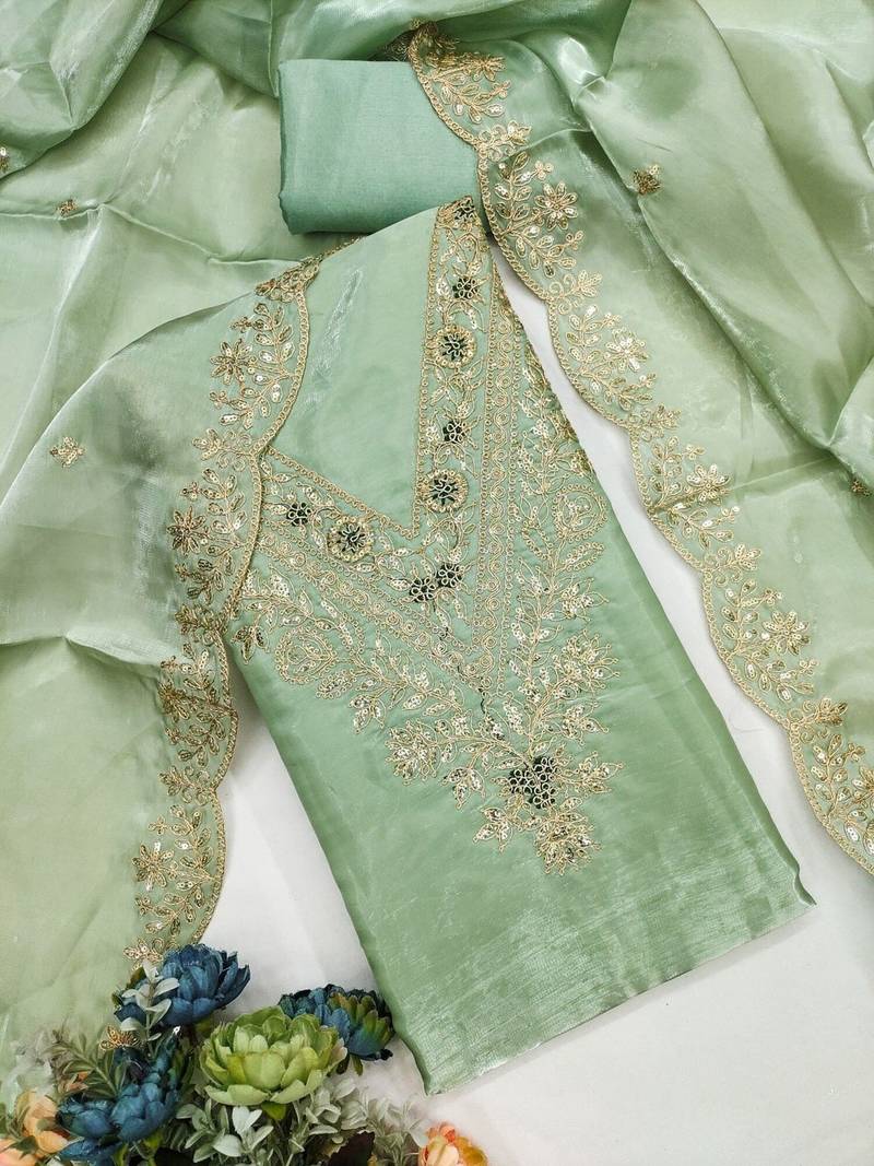 embroidered organza unstitched dress material
