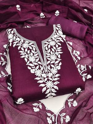 embroidered silk blend unstitched dress material 1