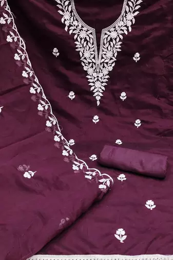 embroidered silk blend unstitched dress material