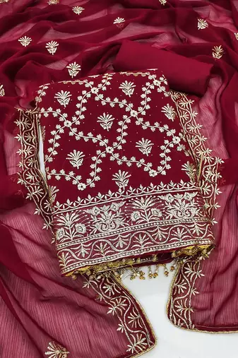 ethnic motifs embroidered unstitched dress material