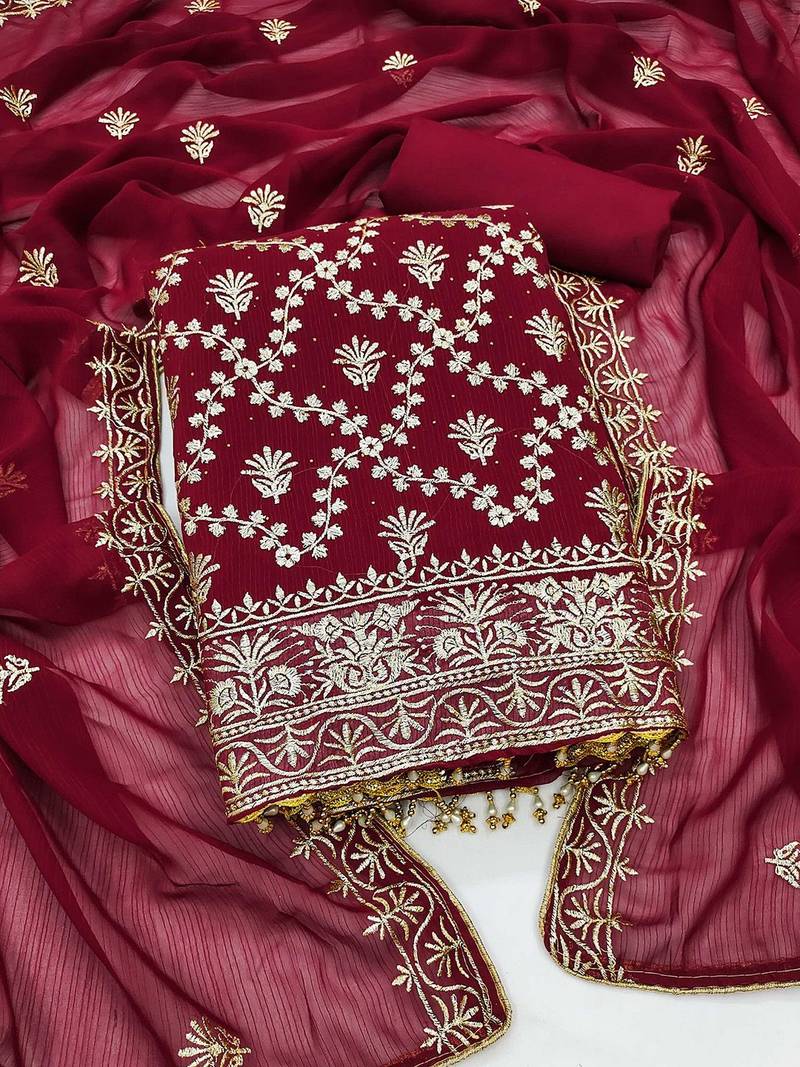 ethnic motifs embroidered unstitched dress material