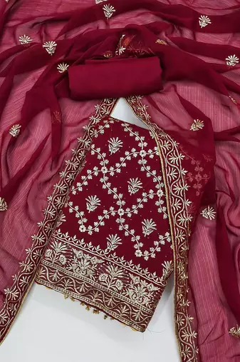 ethnic motifs embroidered unstitched dress material