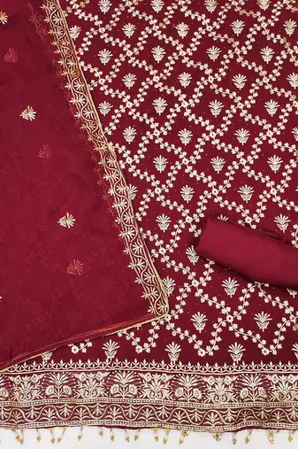 ethnic motifs embroidered unstitched dress material