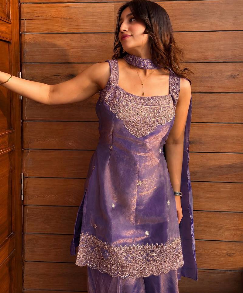  Embroidery Work Fendy Straight Kurta Sharara and Dupatta Set
