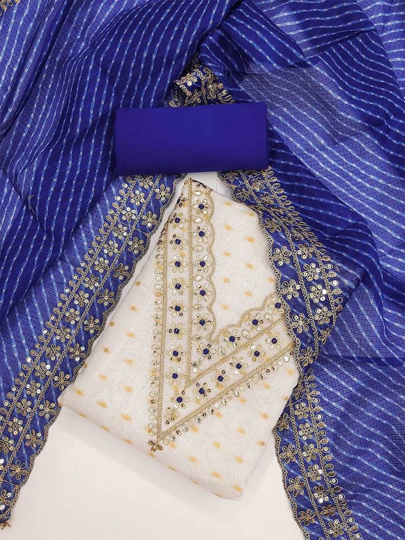 embroidered zari unstitched dress material